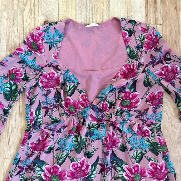 FOR LOVE & LEMONS churro floral babydoll mini dress ruffle pink flamenco size M - Picture 7 of 14